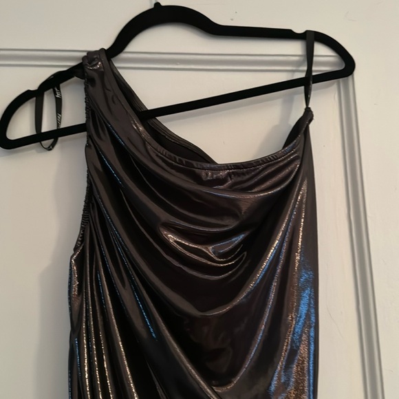 🥂 Joseph Ripkoff one shoulder gun metal dress US size 8 - Picture 5 of 8